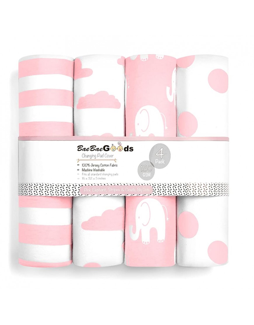 Changing Pad Cover – Premium Baby Changing Pad Covers 4 Pack – Girl Changing Pad Cover – Pure Cotton Machine Washable Pink and White Changing Table Cover – Diaper Changing Pad Cover Sheets - BLDGIS4N3