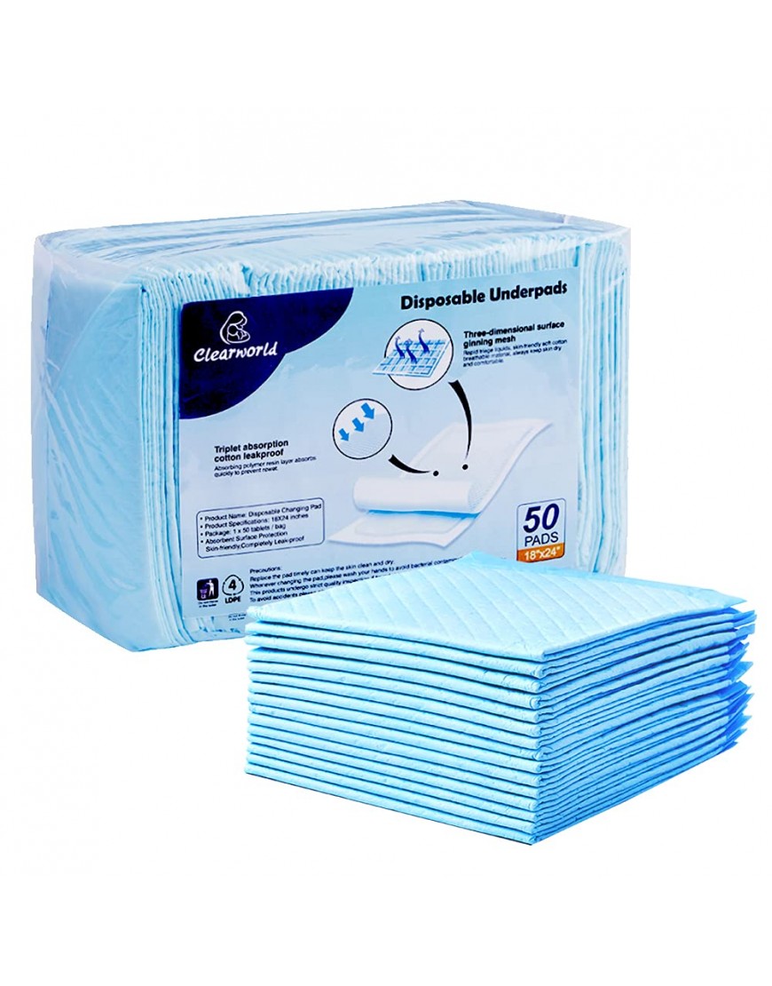 Clearworld 50 Pack Disposable Changing Pad Waterproof Baby Disposable Underpads Portable Diaper Changing Mat 3-Layer Leak-Proof,Breathable,Comfortable Always Keep Skin Dry 24”x18” - BYH19FQNM