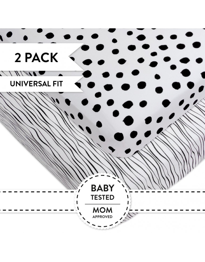 Crib Sheet Set | Toddler Sheet Set 2 Pack 100% Jersey Cotton Black and White Abstract Stripes and Dots - BJHVWCZKM