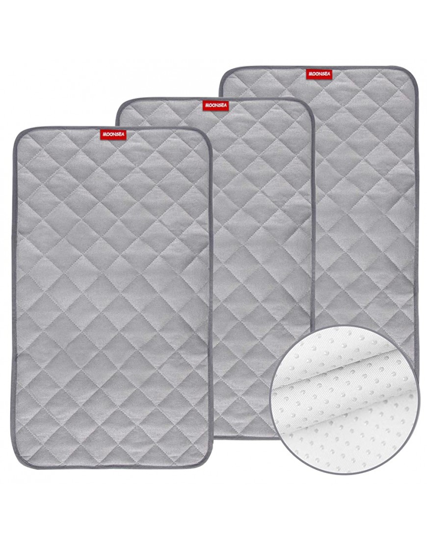 Diaper Changing Pad Liner Non-Slip Bamboo Thicker Waterproof Changing Pad Mat Quilted Absorbent Bassinet Liner Washable 3 Pack Large 14"x 27" Reusable Changing Pad Cover Protector Grey - B97U3UYXS