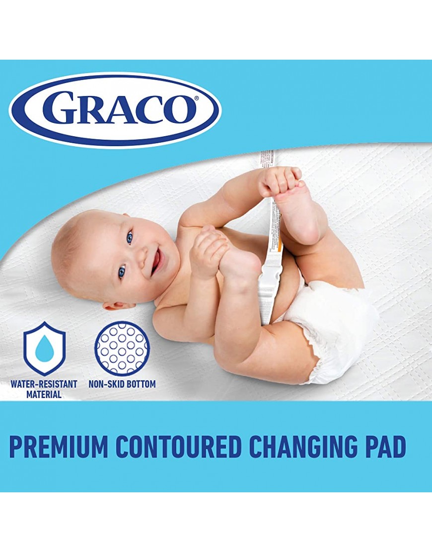 Graco Premium Changing Pad For Baby And Infant Diaper Change Contoured Water Resistant NonSkid Saftey Buckle Standard Size 16x32 Fits Most Dresser Toppers - BHQTMUQT2