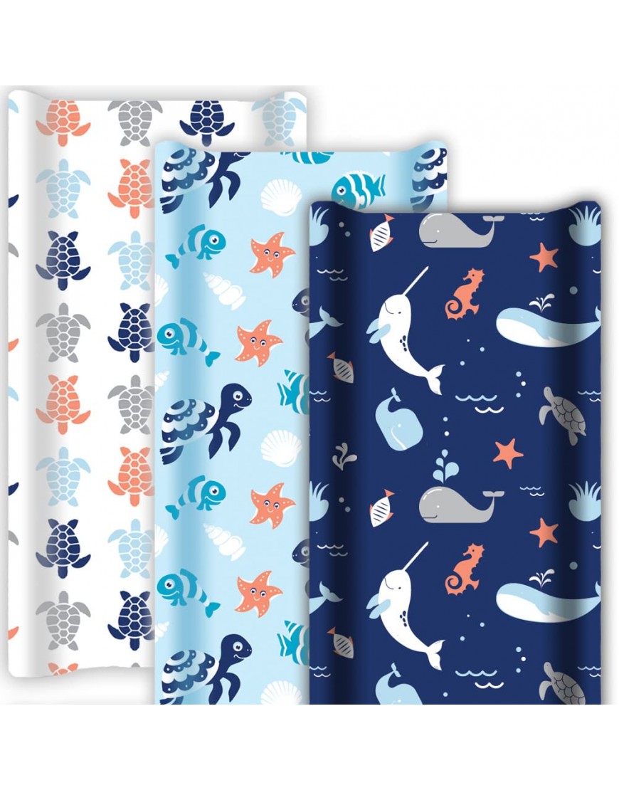 GROW WILD Changing Pad Cover 3 Pack | Soft & Stretchy Jersey Cotton | Baby Changing Table Pad Cover | Diaper Changing Pad Covers for Girls or Boys | Wipeable Sheets | White Red Blue Turtle Whale Ocean - BUVG202HI