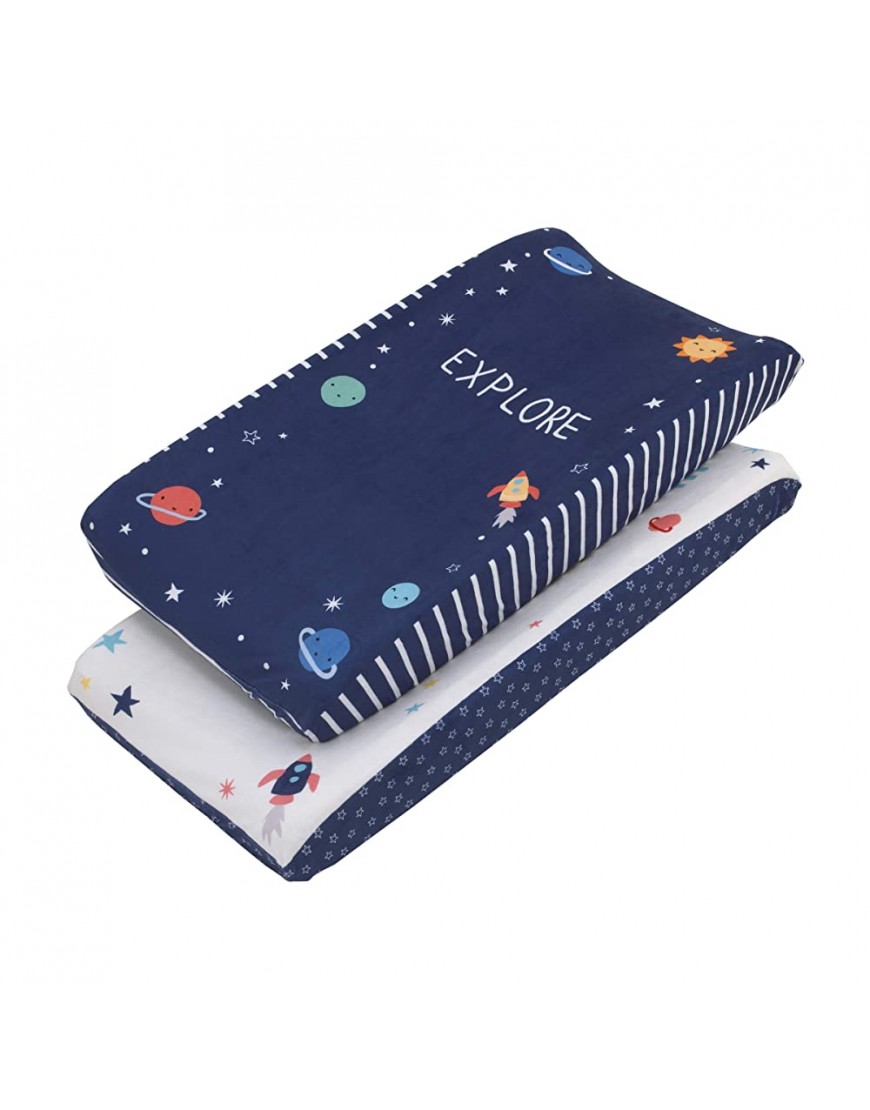 NoJo "Love You to The Moon" Navy & Multi Color Cosmic 2 Pack Super Soft Changing Pad Covers Navy White Yellow Orange - BZACPJXMU