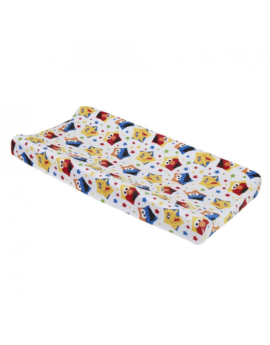 Sesame Street Elmo Big Bird & Cookie Monster Red Yellow Blue & White with Stars Super Soft Changing Pad Cover Red Blue Yellow Green - BI0DTNB0V