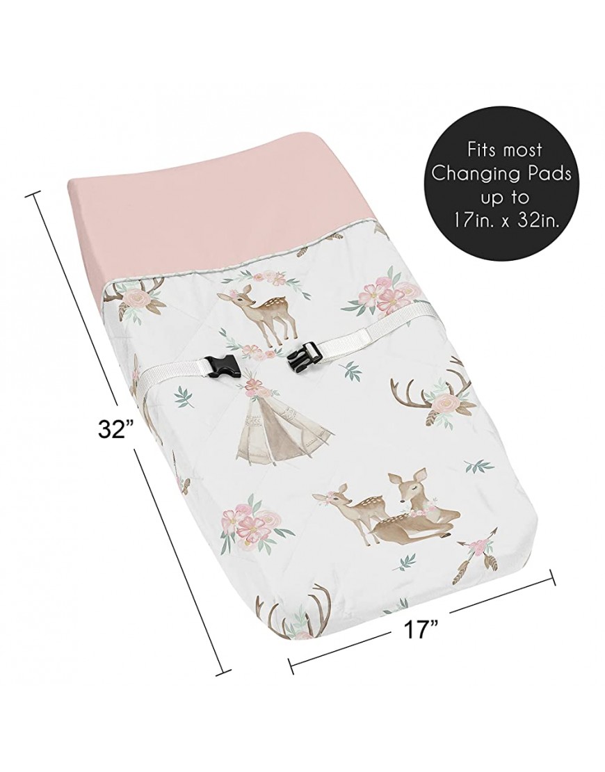 Sweet Jojo Designs Blush Pink Mint Green and White Boho Changing Pad Cover for Woodland Deer Floral Collection - BO2K5KLYC