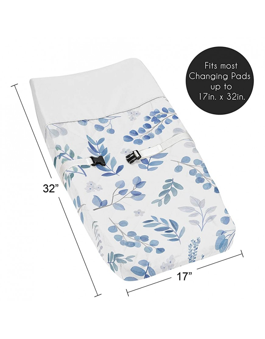 Sweet Jojo Designs Floral Leaf Boy or Girl Baby Nursery Changing Pad Cover Blue Grey and White Boho Watercolor Botanical Flower Woodland Tropical Garden - B15GPYVI0