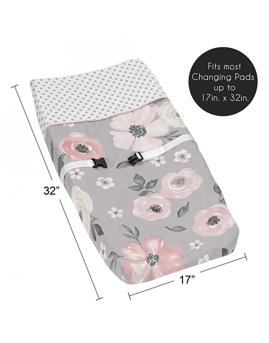 Sweet Jojo Designs Grey Watercolor Floral Girl Baby Nursery Changing Pad Cover Blush Pink Gray and White Shabby Chic Rose Flower Polka Dot Farmhouse - BIS7WL8KV
