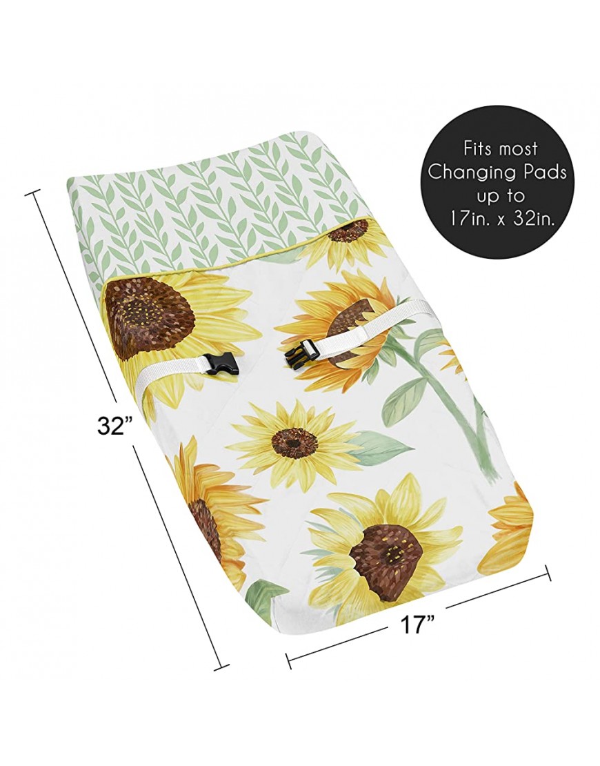Sweet Jojo Designs Yellow Green and White Sunflower Boho Floral Girl Baby Nursery Changing Pad Cover Farmhouse Watercolor Flower - BSQFYTPJZ