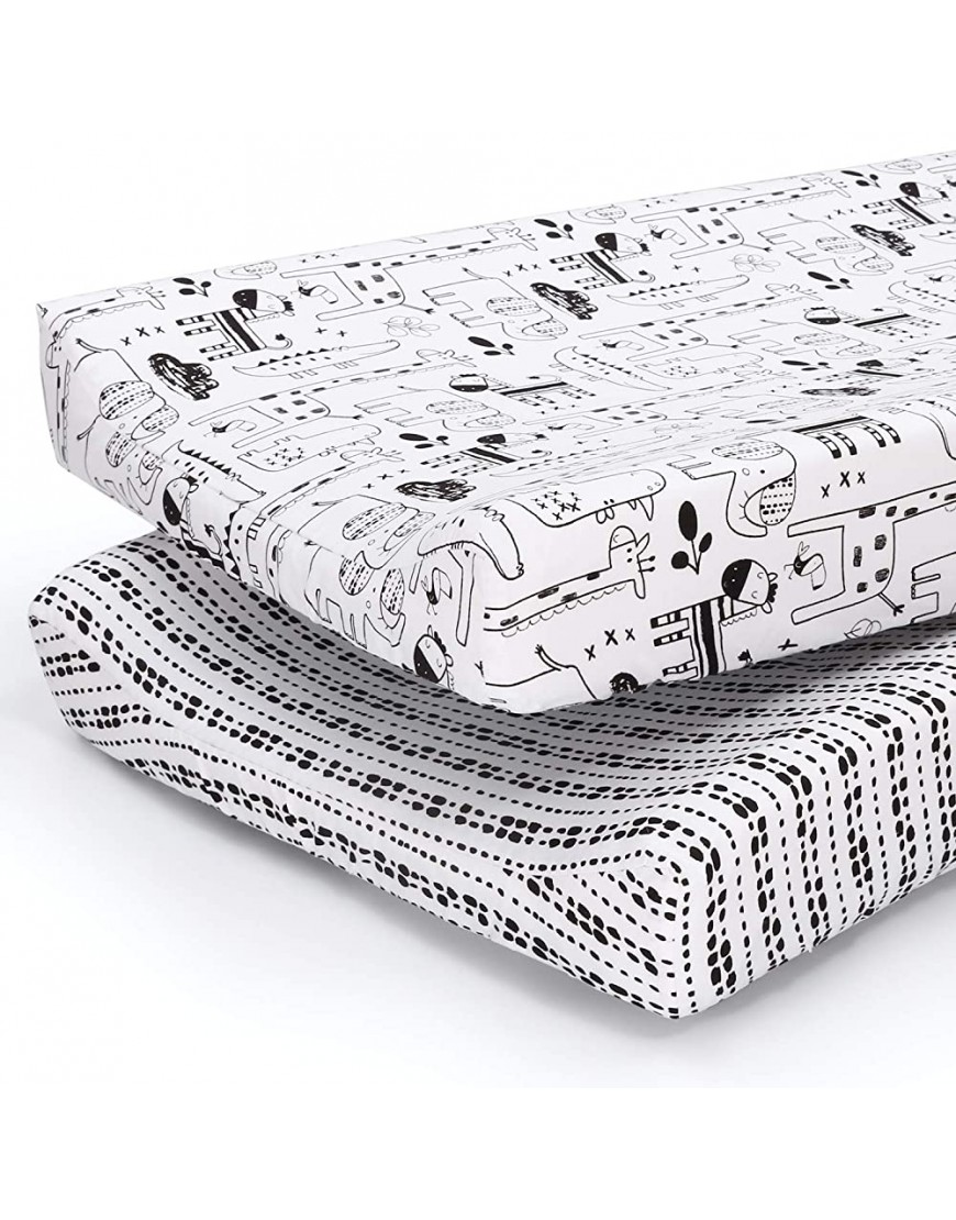 The Peanutshell Baby Changing Pad Covers for Boys or Girls | Black & White 2 Pack Set | Zoo Animals & Tribal Stripes - BU7GEYF8F