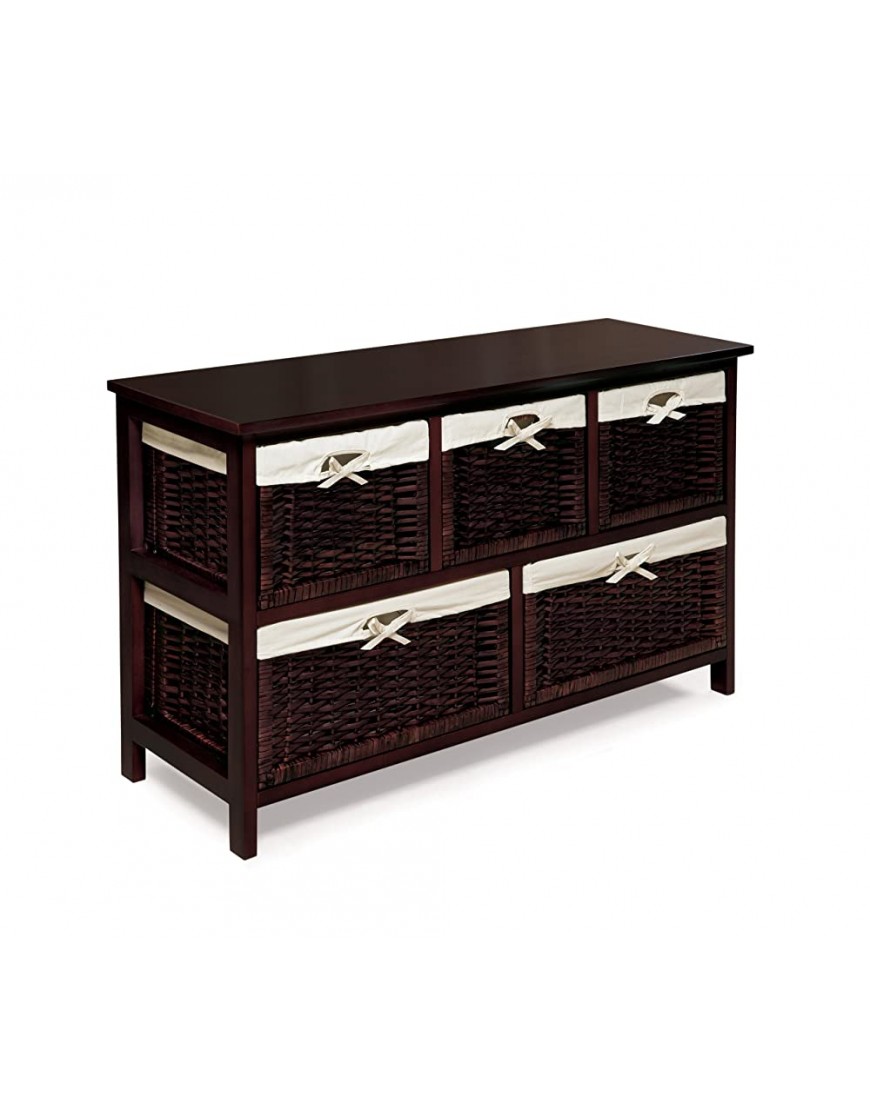 Five Drawer Storage Organization Unit with Lined Wicker Baskets - B7PP4DH04