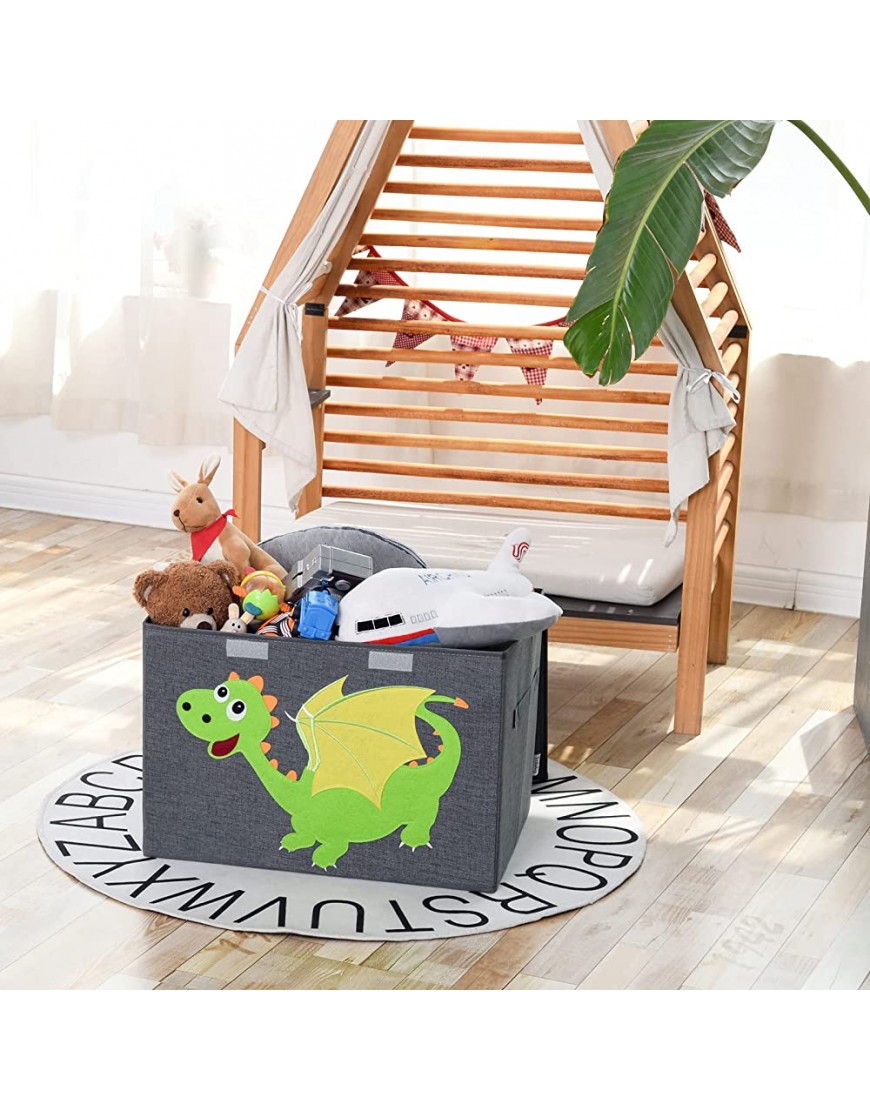 Foldable Kids Toy Chest with Lid Triluby Baby Toy Box Large Toy Storage Bin Organizer Basket Trunk for Boys Girls Toddler and Baby Nursery Room Dragon - BUPX2TTCY