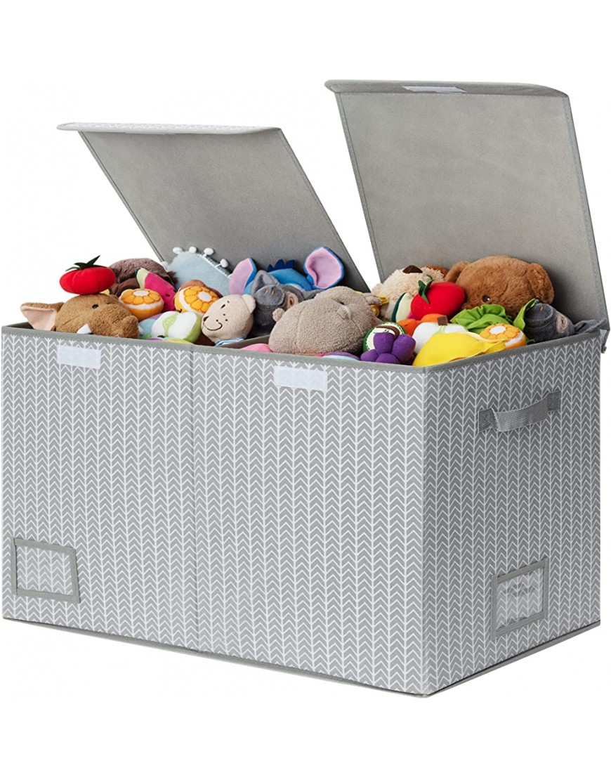 GRANNY SAYS Extra Large Storage Bins with Lids Fabric Toy Bin with Lid Storage Boxes Decorative for Organizing Gray White 1-Pack - B9XHON2DA