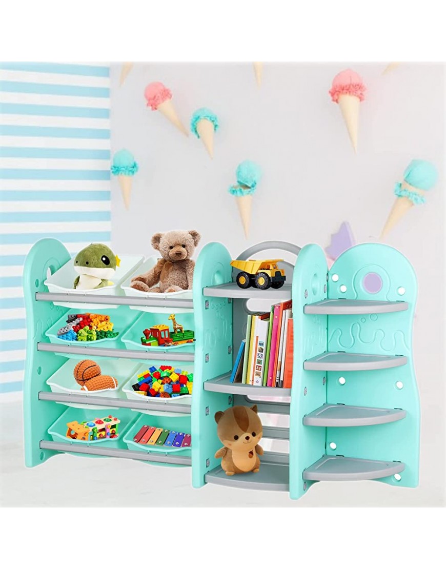 Home Organizer and Storage Extra-Large 4 Layers Bookshelf Cabinet Corner Rack Toy Storage w 8 Removable Plastic Bins Furniture for Living Room Playroom Nursery Blue - BUD08DTHJ