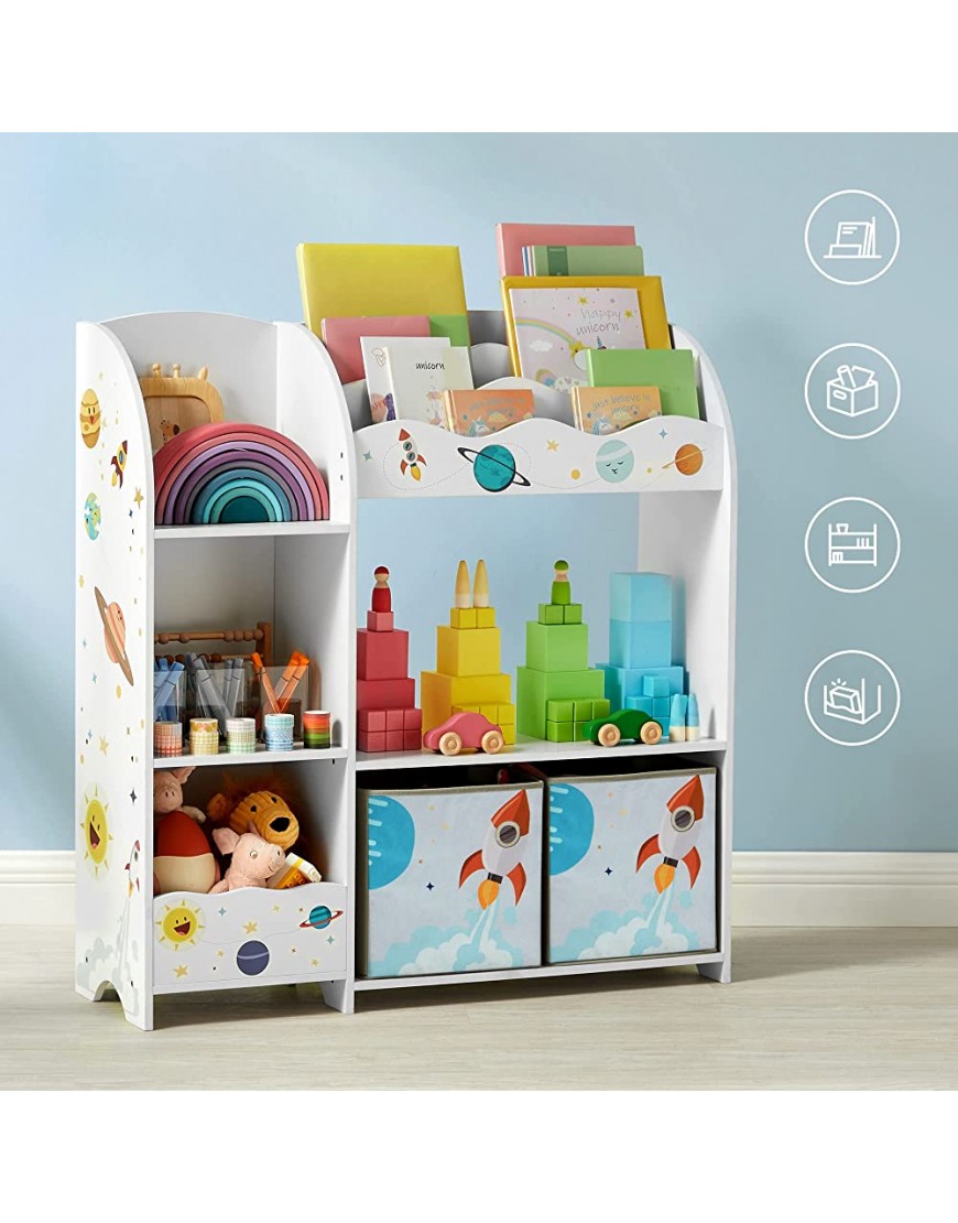 SONGMICS Toy and Book Organizer for Kids Storage Unit with 2 Storage Boxes for Playroom Children’s Room Living Room White UGKR42WT - B930TTNBG