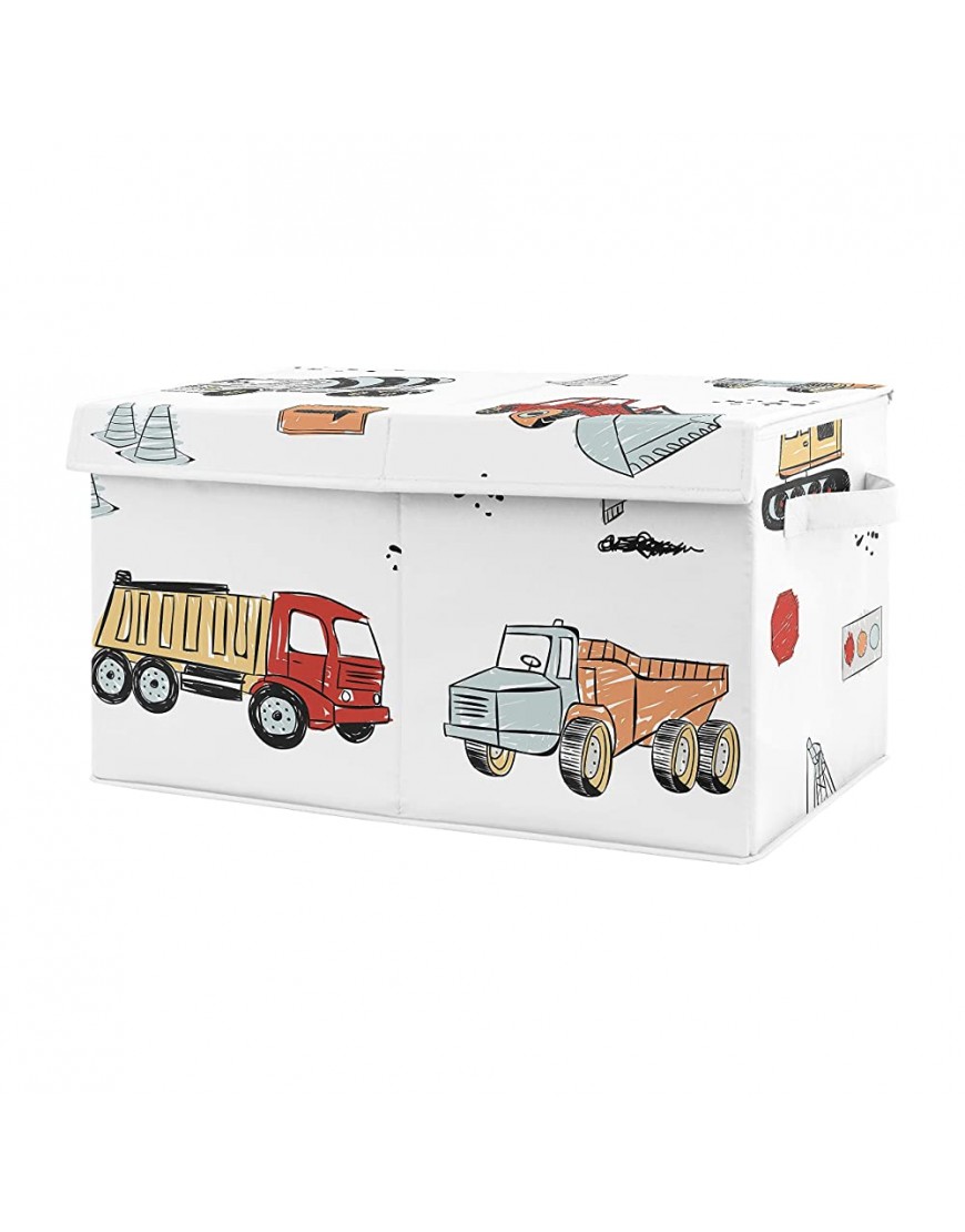 Sweet Jojo Designs Construction Truck Boy Small Fabric Toy Bin Storage Box Chest for Baby Nursery or Kids Room Grey Yellow Orange Red and Blue Transportation - B2JVBNI2P