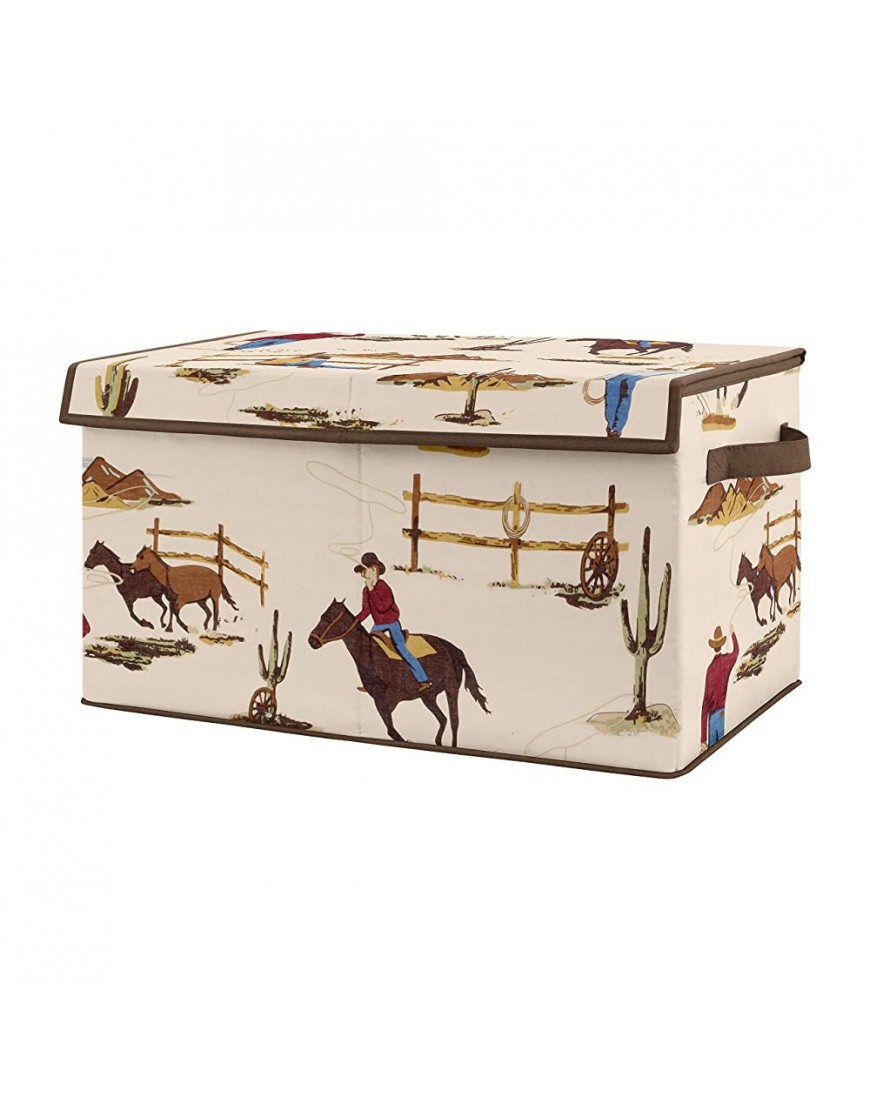 Sweet Jojo Designs Cowboy Wild West Boy Small Fabric Toy Bin Storage Box Chest for Baby Nursery or Kids Room Tan and Red Western Southern Country - B4MZHYHG6