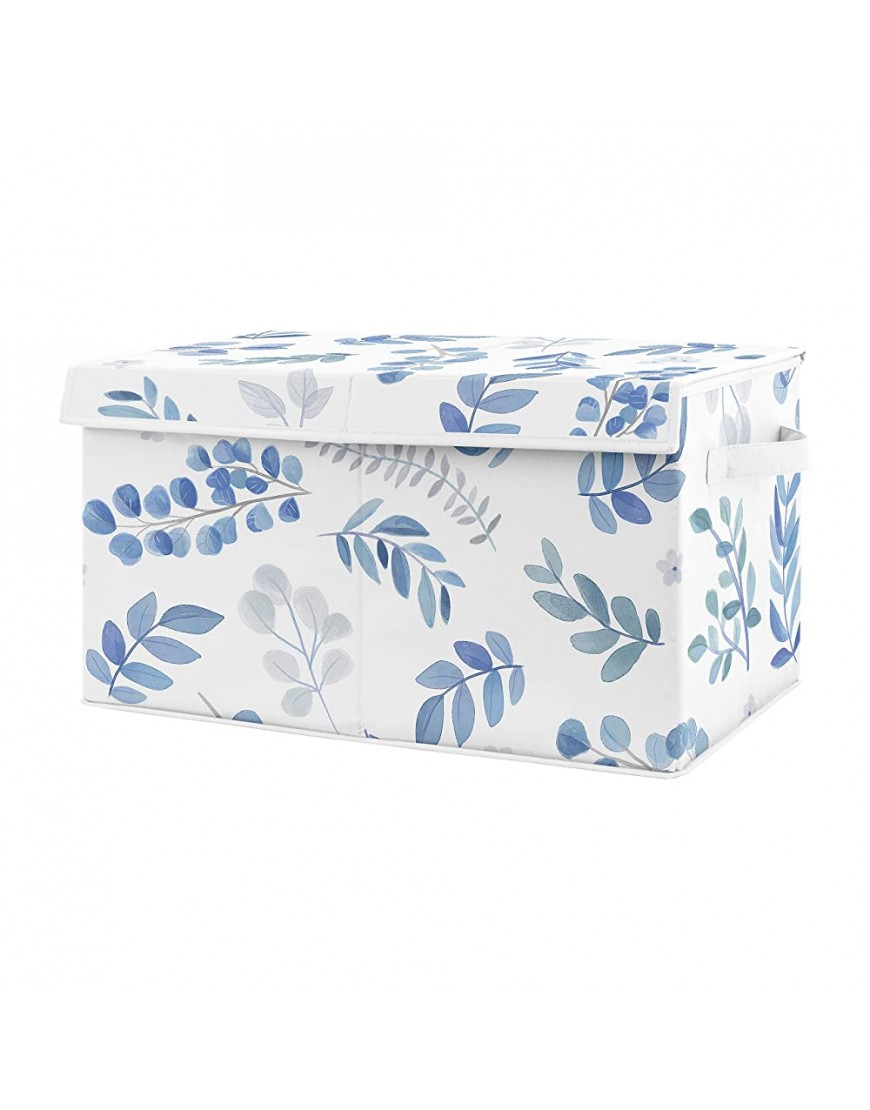 Sweet Jojo Designs Floral Leaf Boy or Girl Small Fabric Toy Bin Storage Box Chest for Baby Nursery or Kids Room Blue Grey and White Boho Watercolor Botanical Flower Woodland Tropical Garden - B8BDPKGD0