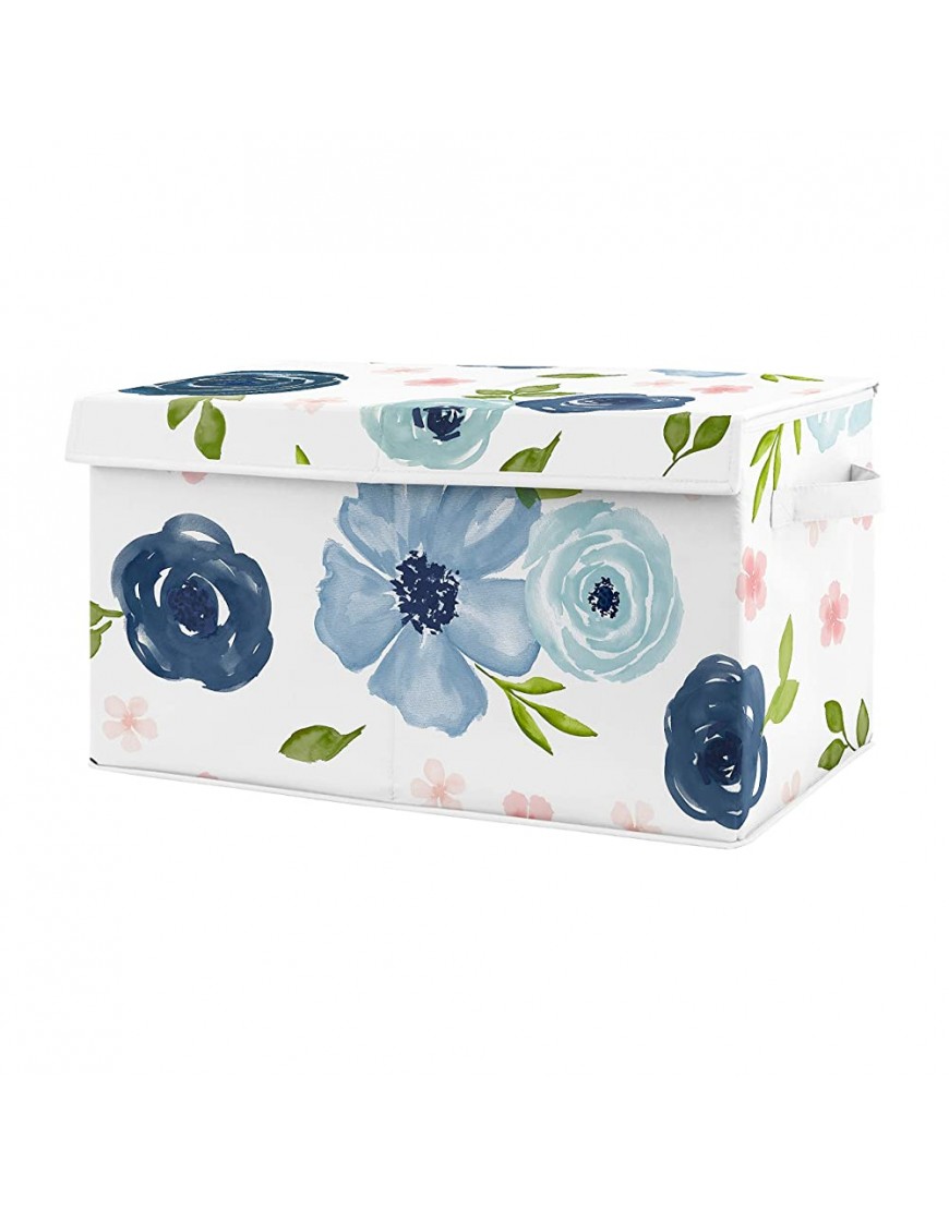 Sweet Jojo Designs Navy Blue Watercolor Floral Girl Small Fabric Toy Bin Storage Box Chest for Baby Nursery or Kids Room Blush Pink Green and White Shabby Chic Rose Flower - BVCG2MXK1