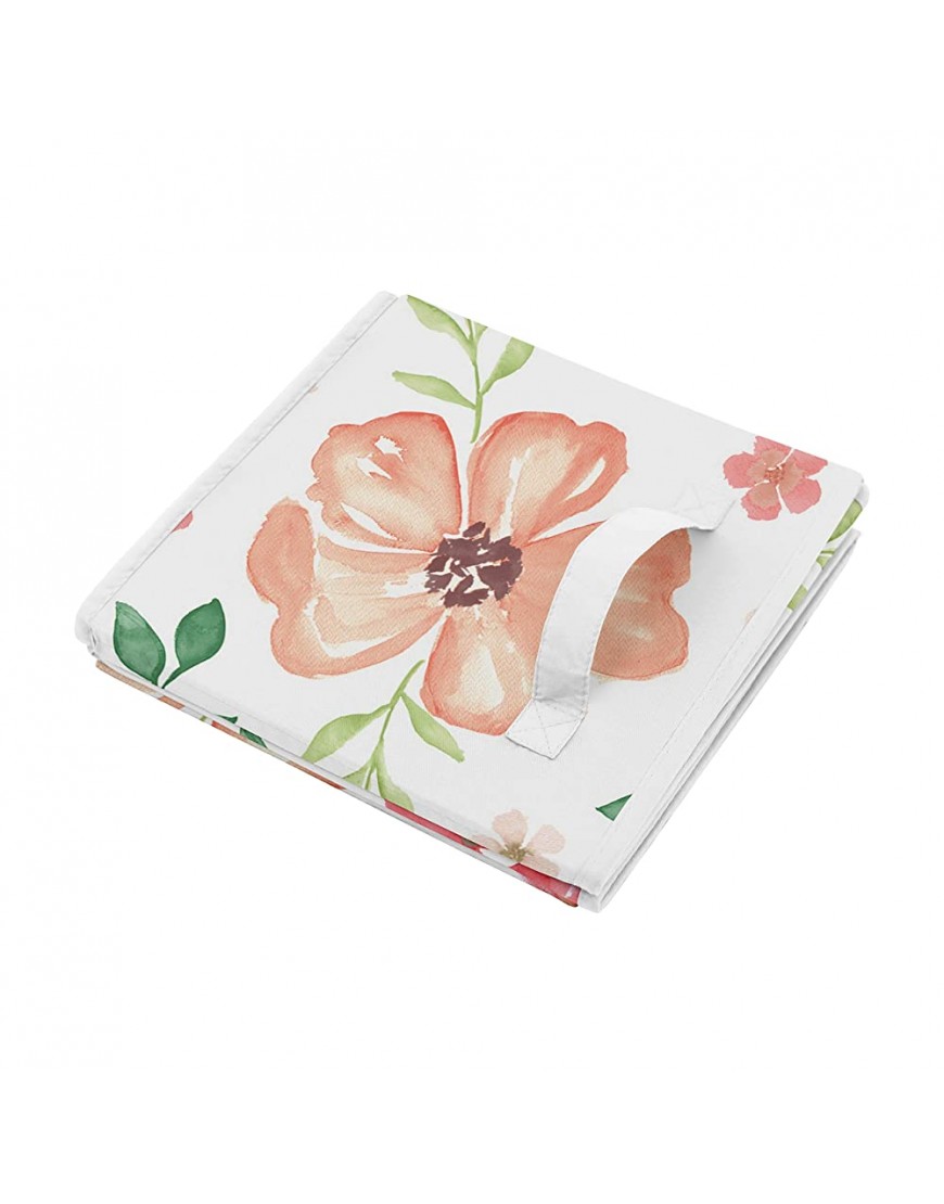 Sweet Jojo Designs Peach and Green Rose Flower Girl Baby Nursery or Kids Room Small Fabric Toy Bin Storage Box Chest for Watercolor Floral Collection - BIQ3Y8MXM