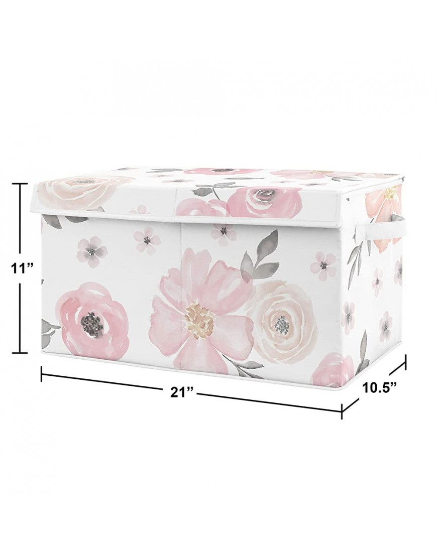 Sweet Jojo Designs Pink and Grey Rose Flower Girl Baby Nursery or Kids Room Small Fabric Toy Bin Storage Box Chest for Watercolor Floral Collection - B2CNOFMPB