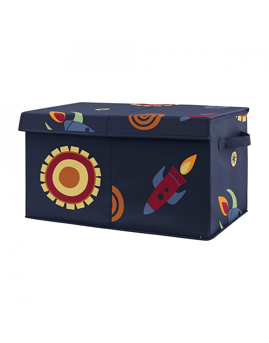 Sweet Jojo Designs Space Galaxy Planets Boy Small Fabric Toy Bin Storage Box Chest for Baby Nursery or Kids Room Navy Blue Star and Moon Rocket Ship - BN2L7YFUX