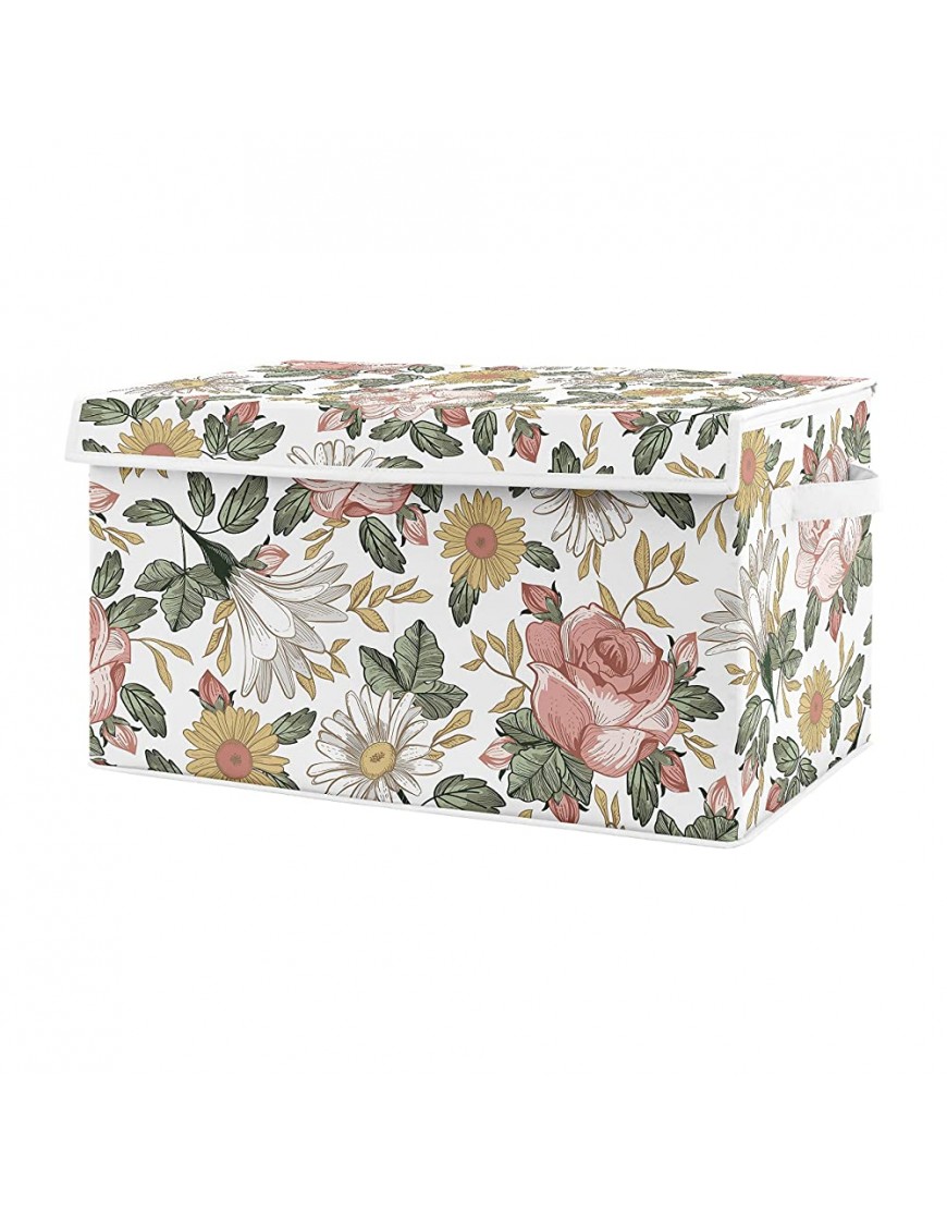 Sweet Jojo Designs Vintage Floral Boho Girl Small Fabric Toy Bin Storage Box Chest for Baby Nursery or Kids Room Blush Pink Yellow and Green Shabby Chic Rose Flower Farmhouse - BPRV0RQI5