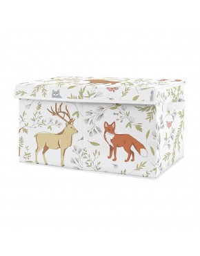 Sweet Jojo Designs Woodland Animal Toile Boy or Girl Small Fabric Toy Bin Storage Box Chest for Baby Nursery or Kids Room Grey Green and Brown Bear Deer Fox - BCUI7QBUX