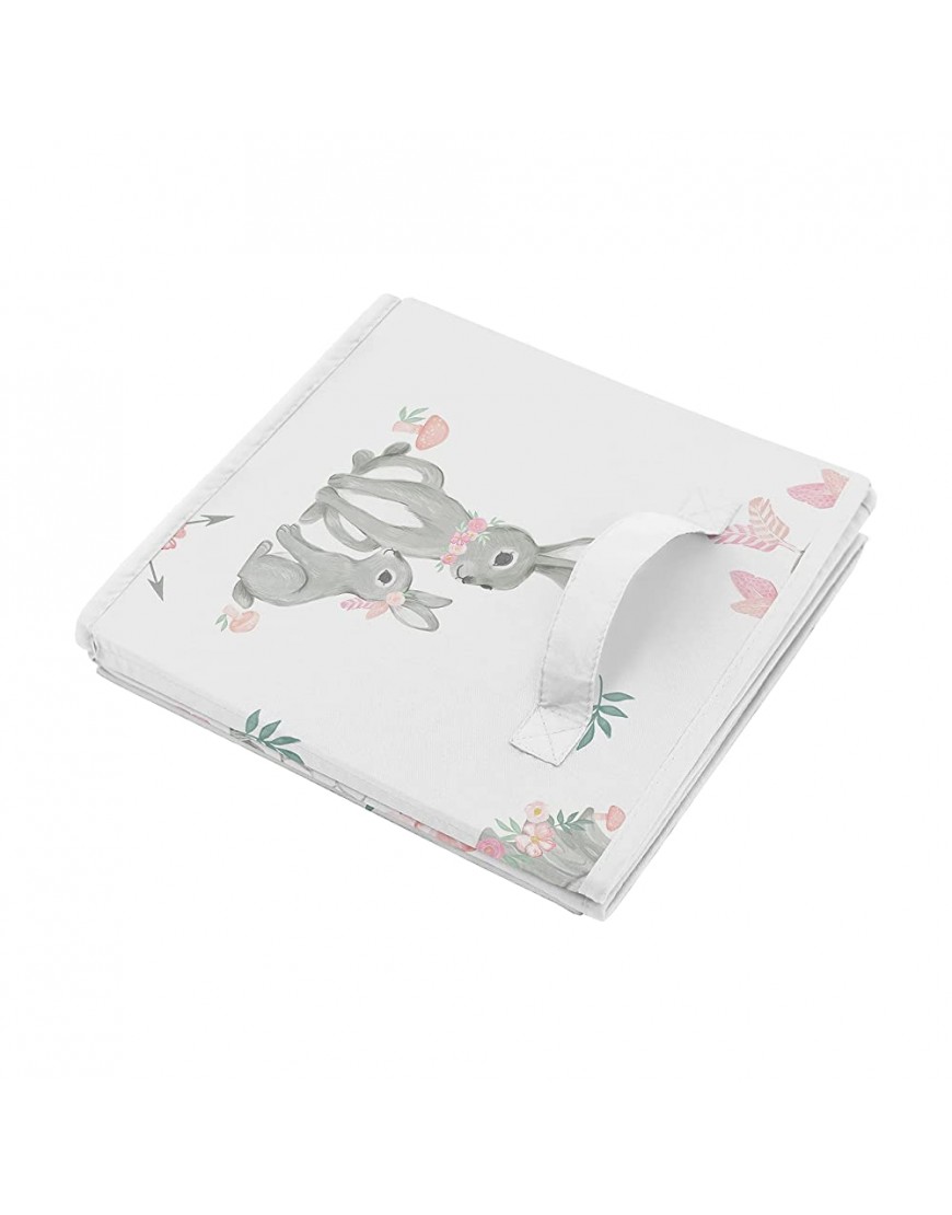 Sweet Jojo Designs Woodland Bunny Floral Girl Small Fabric Toy Bin Storage Box Chest for Baby Nursery or Kids Room Blush Pink and Grey Boho Watercolor Rose Flower Forest Rabbit - BK78EZT8Q