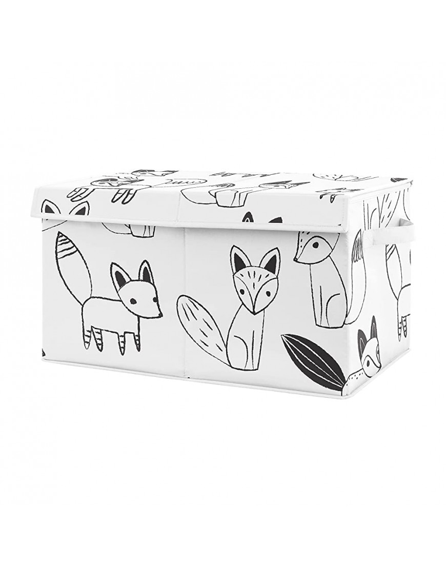 Sweet Jojo Designs Woodland Fox Boy or Girl Small Fabric Toy Bin Storage Box Chest for Baby Nursery or Kids Room Gender Neutral Black and White Forest Animal - BTENQPDNX