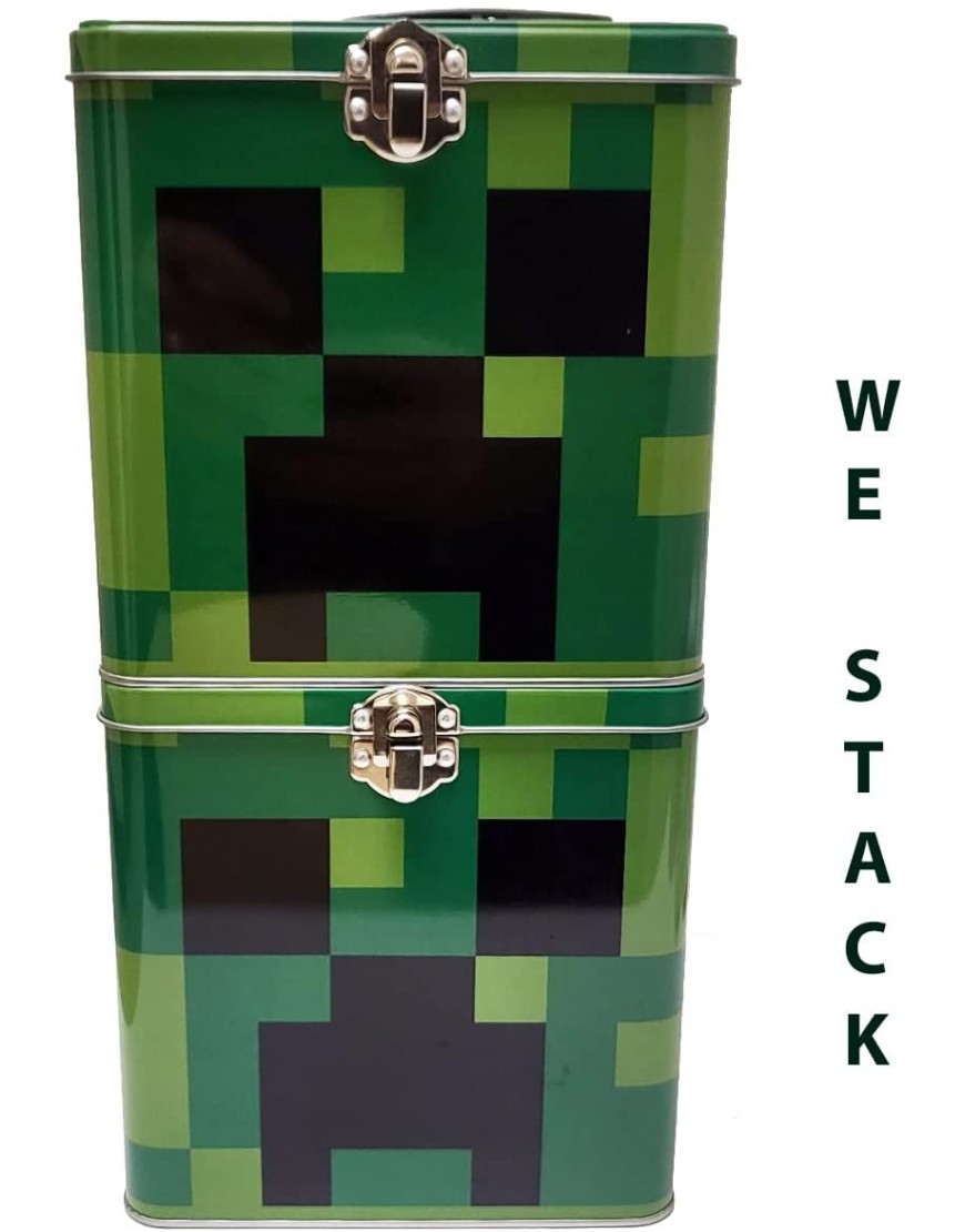 The Tin Box Company Minecraft Stack Store and Carry Tin. Stackable Tin Box with Handle,Green - BZ2MAL7TT