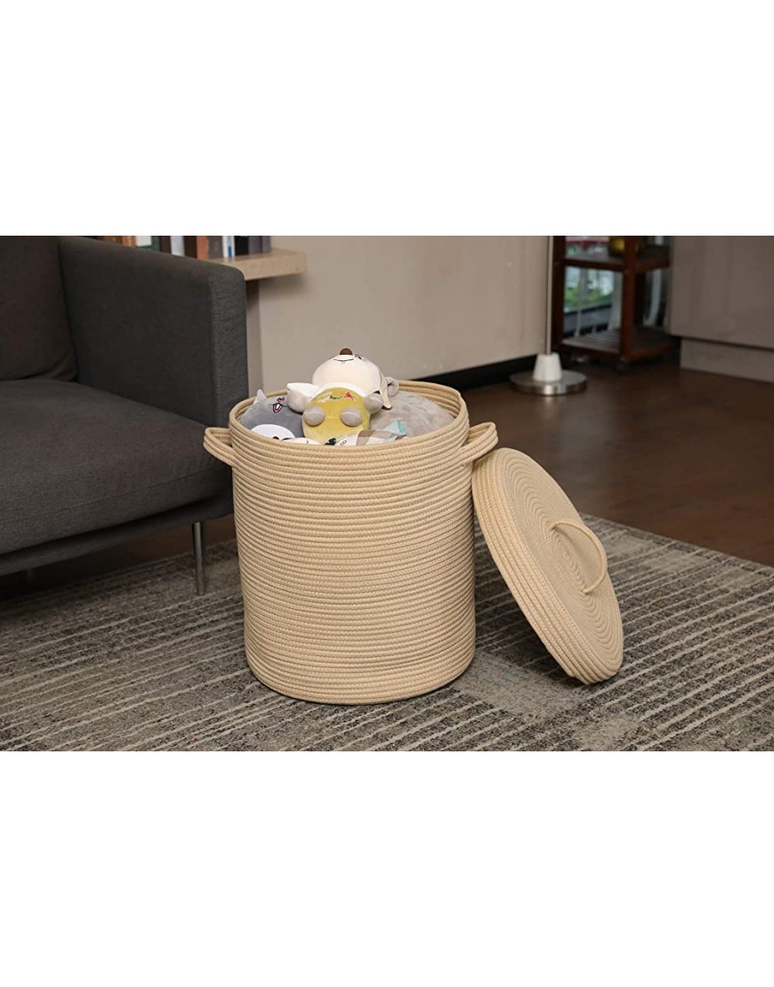 16 x 16 x 18 Large Cotton Rope Storage Basket with Lid Full Beige with Cover - BEA49H6AI