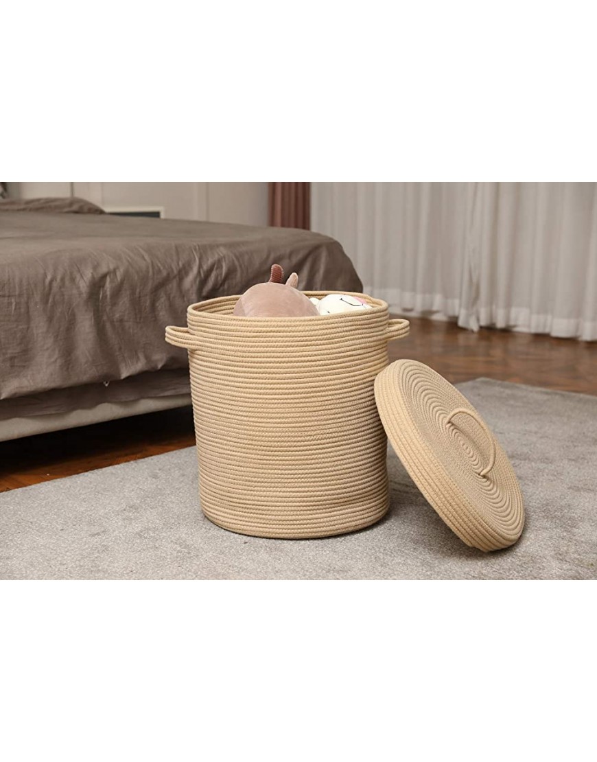 16 x 16 x 18 Large Cotton Rope Storage Basket with Lid Full Beige with Cover - BEA49H6AI