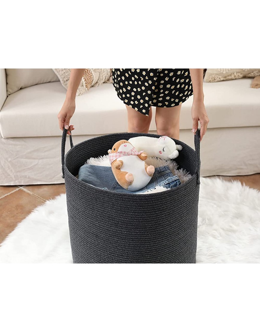 20 x 20 x 20 Extra Large Storage Basket Cotton Rope Storage Baskets Woven Laundry Hamper Baby Toy Storage Bin for Toys Towel Blanket Basket in Living Room Baby Nursery All Black Grey Mix - BJ8LGEUGB
