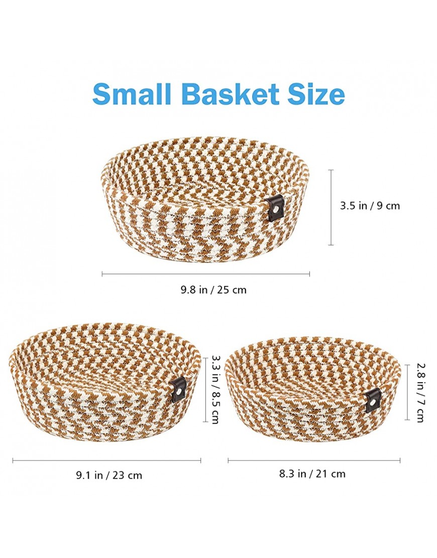 ABenkle 3 Pack Small Woven Baskets Cotton Rope Storage Baskets for Pets Toys Spa for Shelves Nursery Kids Room Decorative Hampers for Gift Baskets Basket for Mother's Day Block Brown - BKSI6HSL2