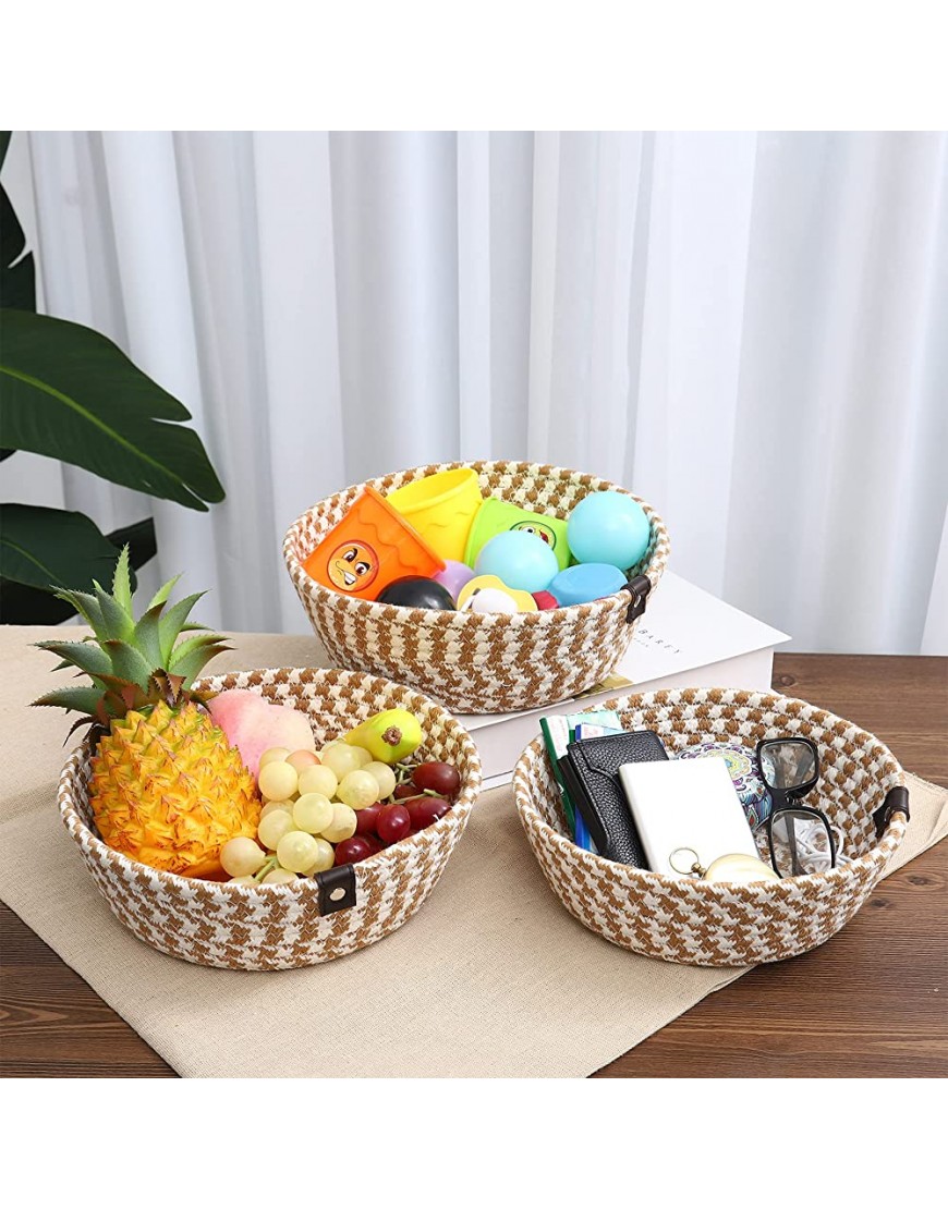 ABenkle 3 Pack Small Woven Baskets Cotton Rope Storage Baskets for Pets Toys Spa for Shelves Nursery Kids Room Decorative Hampers for Gift Baskets Basket for Mother's Day Block Brown - BKSI6HSL2