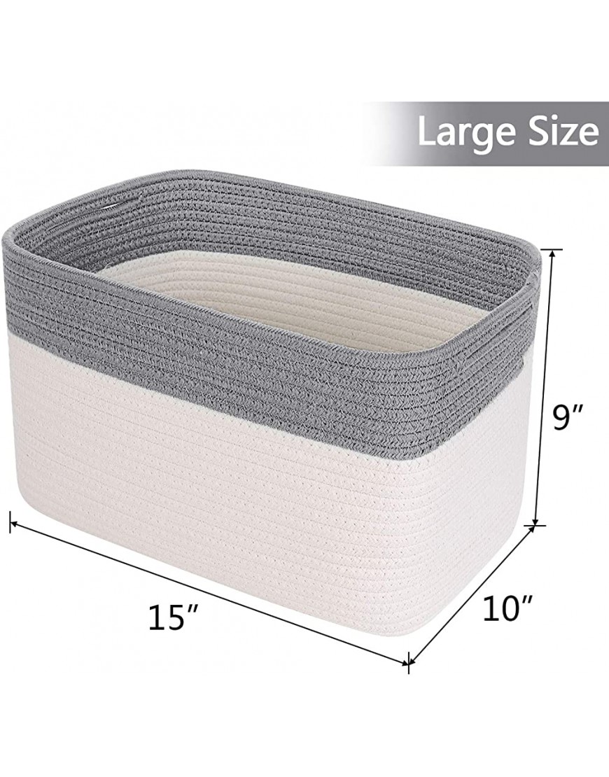 ANMINY 2PCS Woven Cotton Rope Storage Baskets with Handles Large Washable Basket Set Decorative Storage Bins Boxes Nursery Baby Kid Toy Blanket Clothes Towel Laundry Organizer Containers White Gray - BJRLN8TGJ