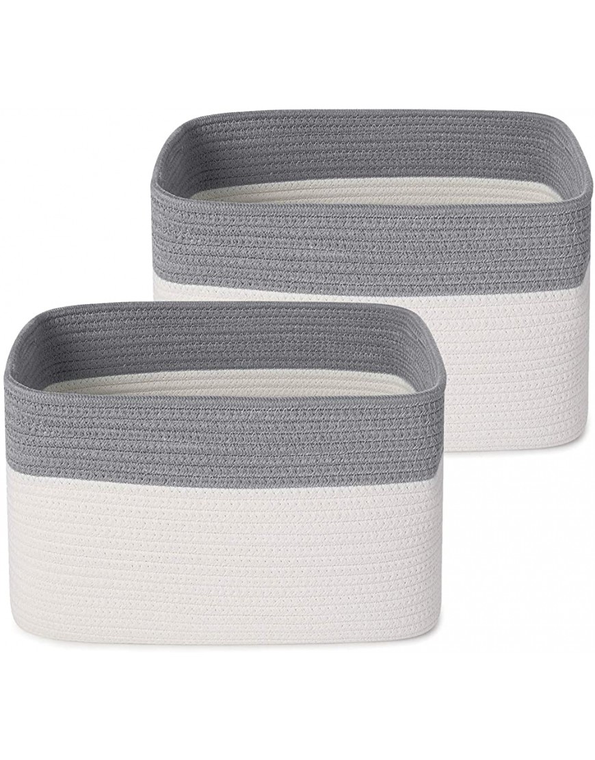 ANMINY 2PCS Woven Cotton Rope Storage Baskets with Handles Large Washable Basket Set Decorative Storage Bins Boxes Nursery Baby Kid Toy Blanket Clothes Towel Laundry Organizer Containers White Gray - BJRLN8TGJ