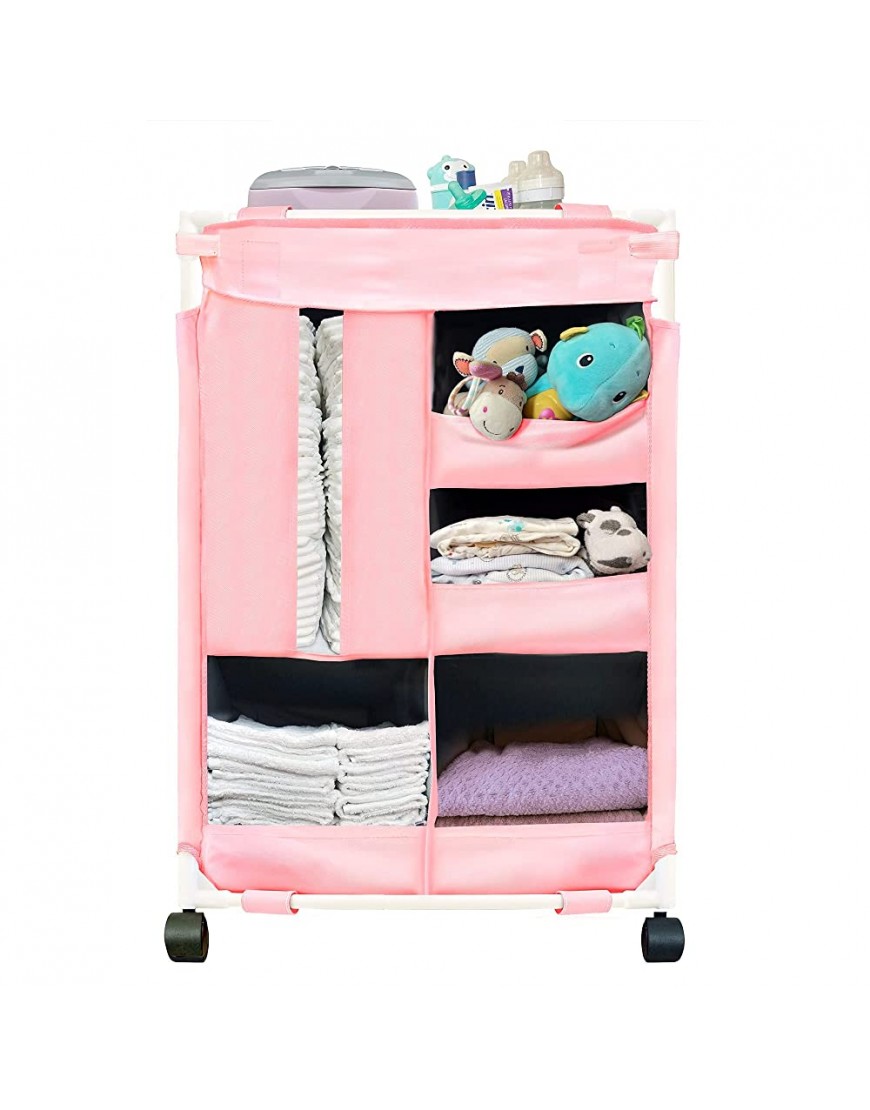 Baby Nursery Essentials Store & Roll Organizer Cart Specially Developed! | No Screws Required! Storage cart and Essentials Organizer Combined Keep Nursery Tidy and Spark Joy!  Only! Pink - B8P2KVQRE