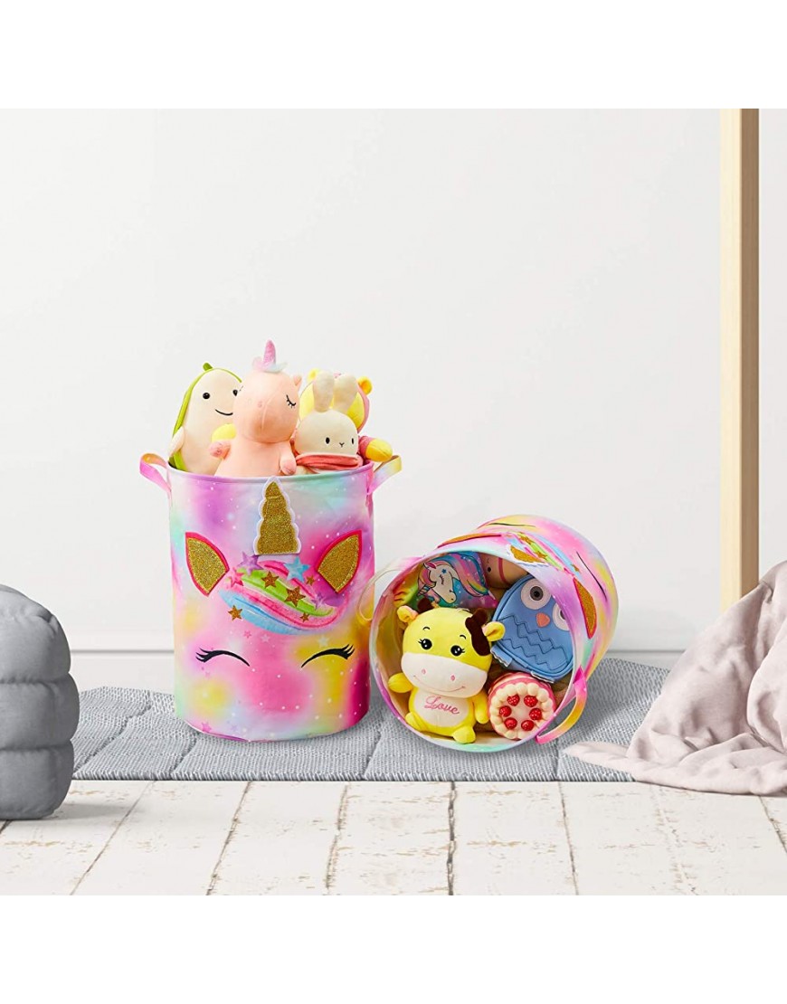 Beinou Unicorn Laundry Hamper 43.3L Waterproof Storage Basket Collapsible Toy Basket Canvas Organizer Basket with Handles for Kids Bedroom Baby Nursery Clothes - BC5GKGM04