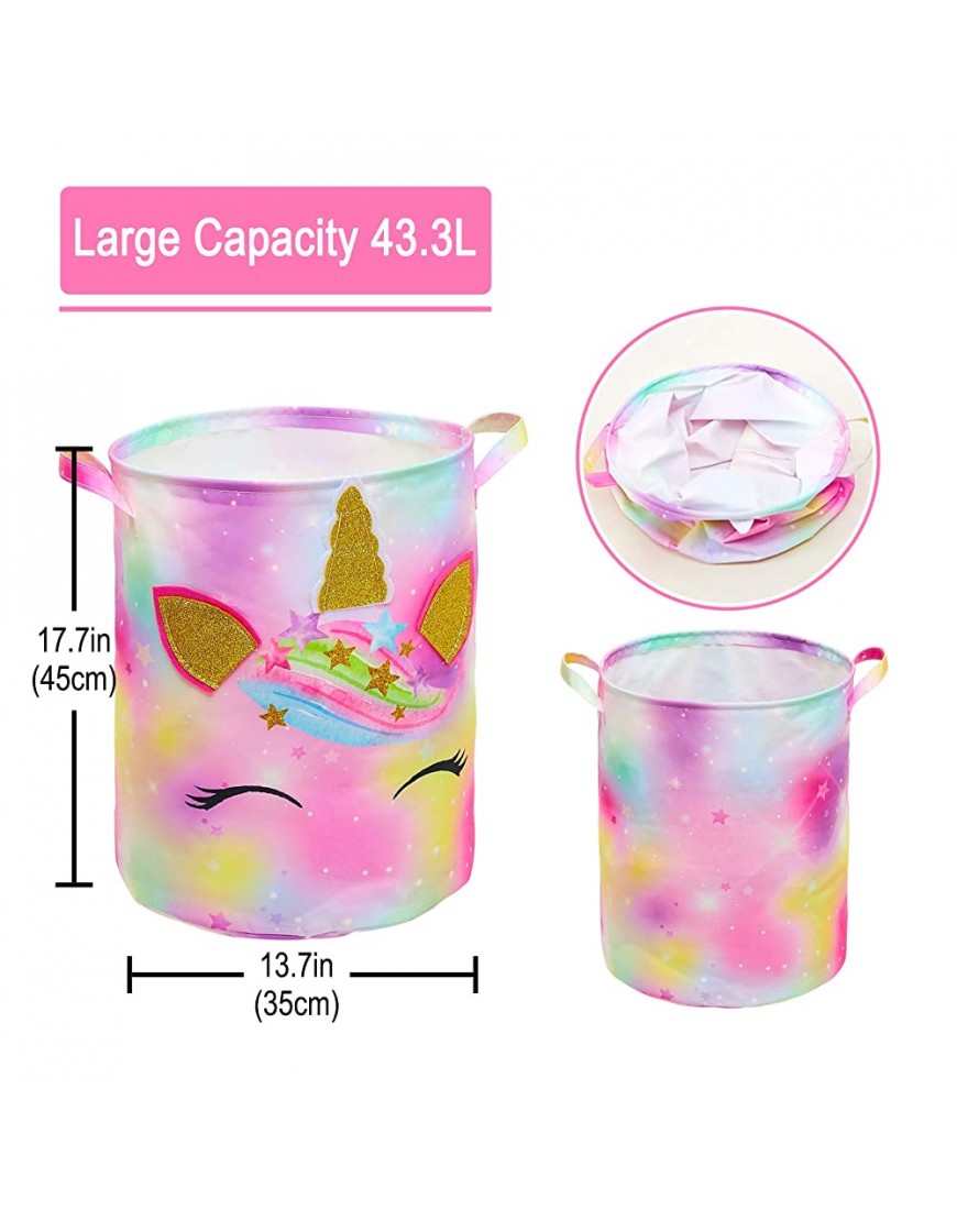 Beinou Unicorn Laundry Hamper 43.3L Waterproof Storage Basket Collapsible Toy Basket Canvas Organizer Basket with Handles for Kids Bedroom Baby Nursery Clothes - BC5GKGM04