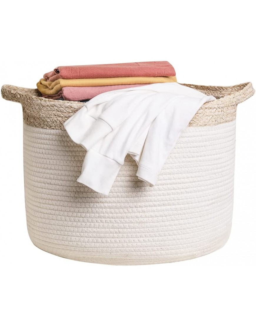 Cotton Rope Basket with Handle for Laundry Basket XXL Nursery Basket Soft Storage Bins-Woven Basket 15.8 × 15.8 × 13.8 Inch,Nursery Hamper Decorative Basket for Blankets & Toy Basket ,White - BA4WRLKIV