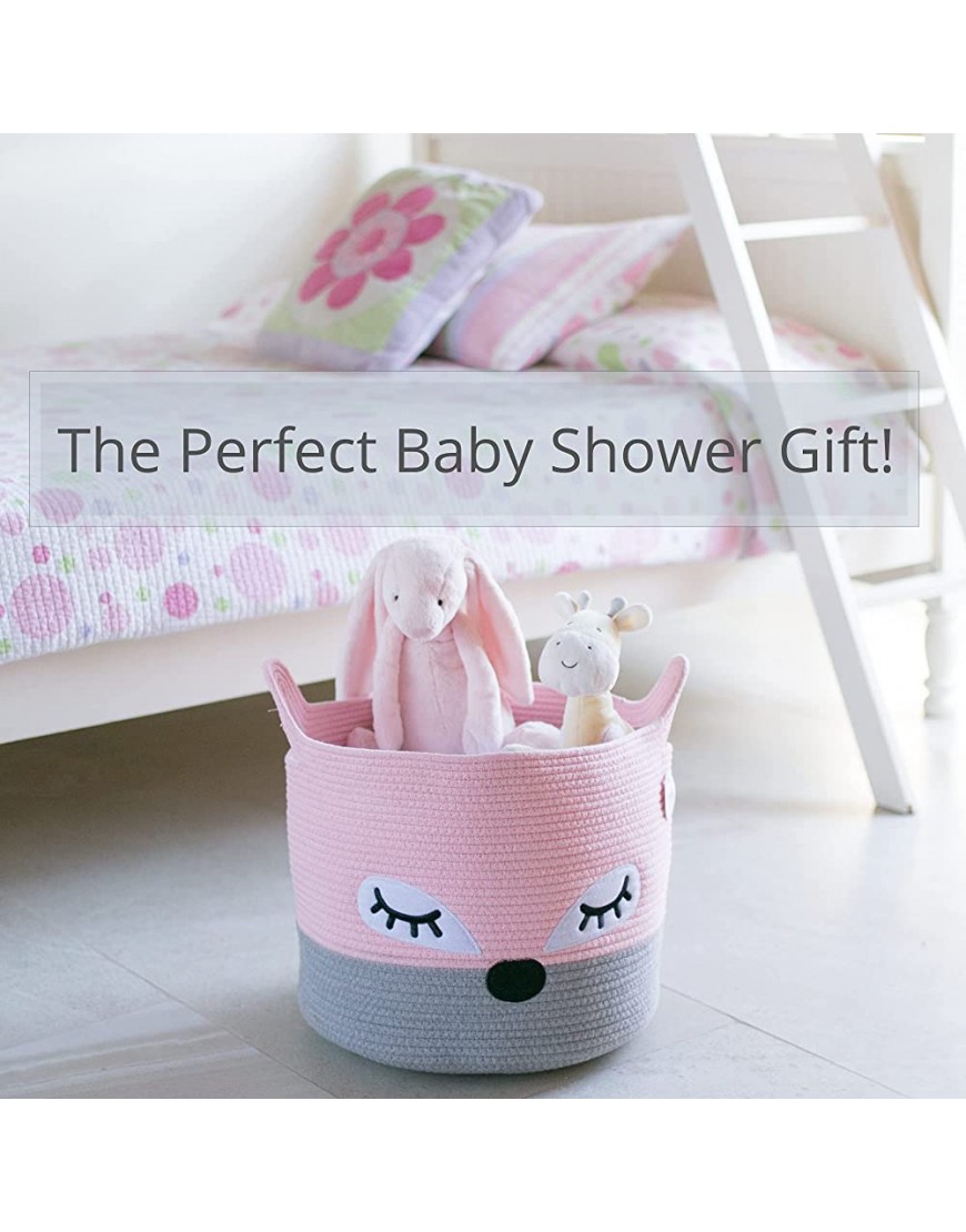 Cute Cotton Rope Storage Baskets Pink Fox Woven Baby Laundry Basket for Nursery Stuffed Animal Toy Storage Bin for Kids Rooms Large Decorative Baby Hamper Basket for Organizing Baby Shower - BEOQAJ1QC