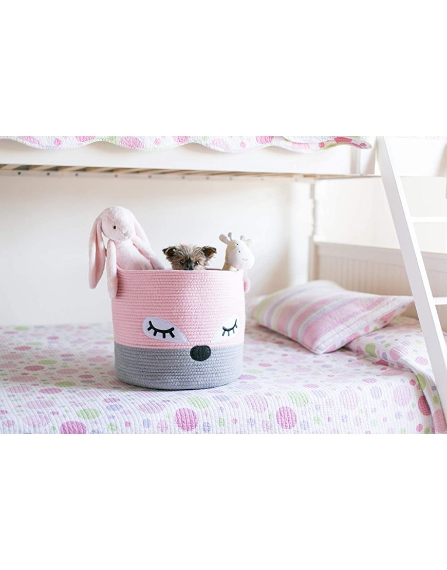 Cute Cotton Rope Storage Baskets Pink Fox Woven Baby Laundry Basket for Nursery Stuffed Animal Toy Storage Bin for Kids Rooms Large Decorative Baby Hamper Basket for Organizing Baby Shower - BEOQAJ1QC