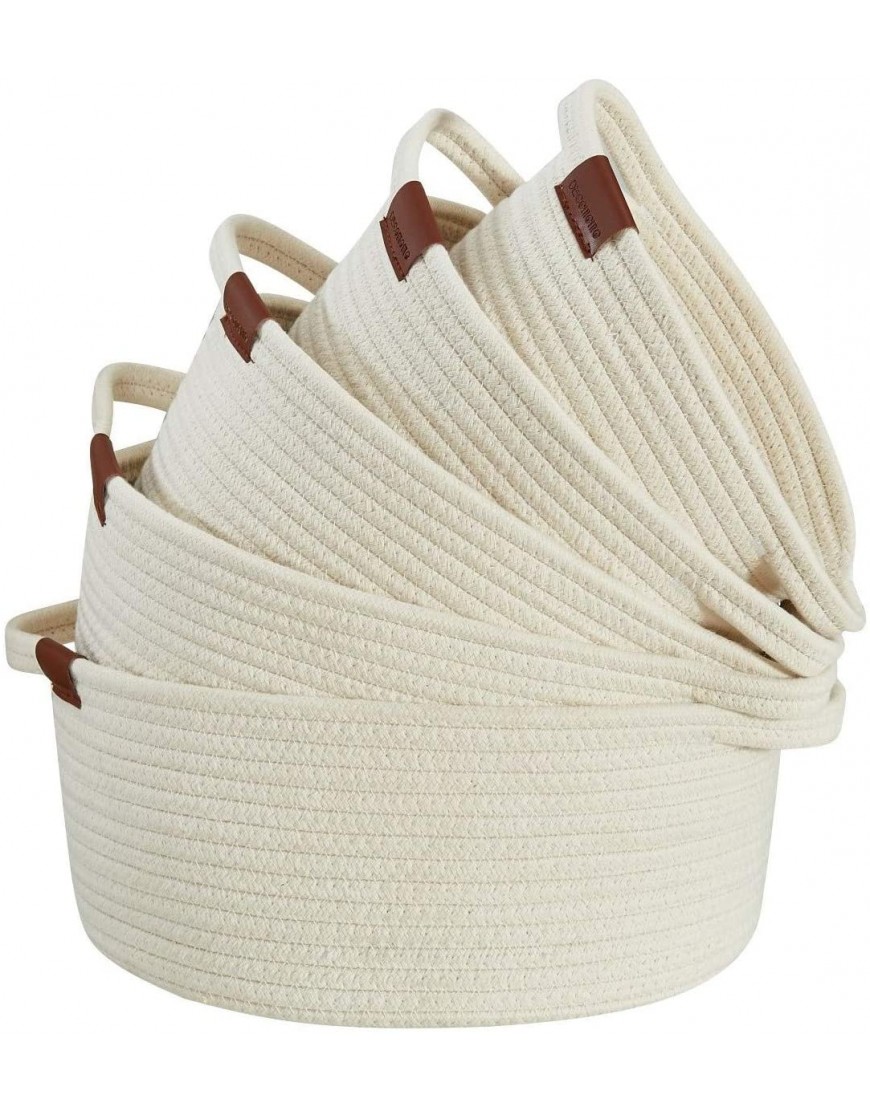 DECOMOMO Small Basket | Rope Baskets for Storage Cotton Woven White Basket Bins with Handles for Nursery Toys Baby Kids Bathroom Clothes Montessori Ivory White Various Size 5 Pack - B6ZZM247J