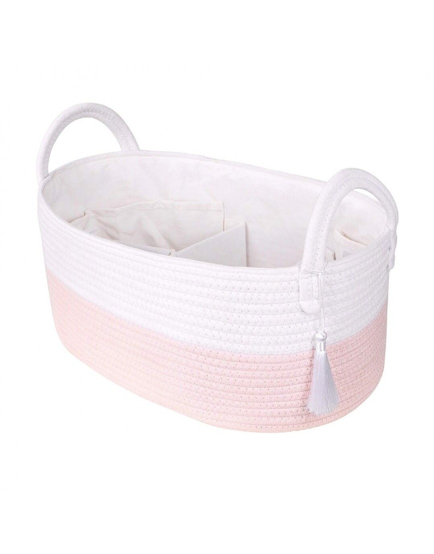 Emmy Baby Co. Rope Diaper Caddy Organizer Large Nursery Storage Bin Car Organizer Baby Shower Basket with 8 Pockets and Removable Dividers Pale Blush Pink - B61D6JN22