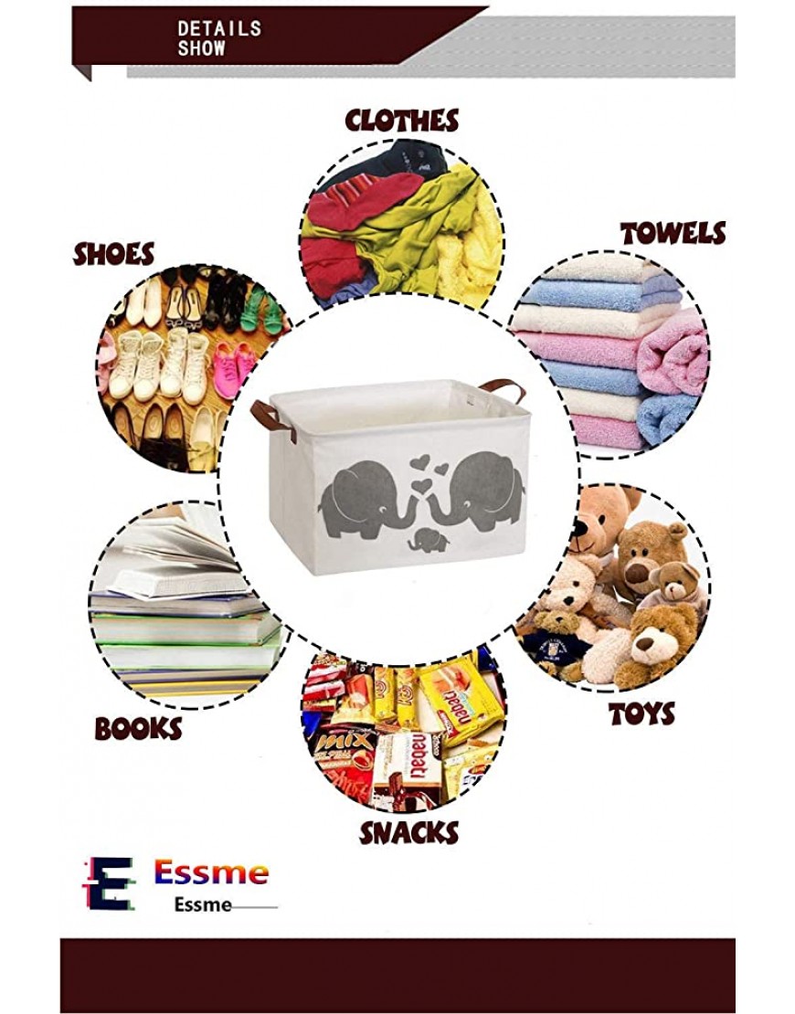 Essme Rectangular Fabric Storage Box,Collapsible Storage Basket Bins Organizer with Handles for Kids Room,Shelf Basket,Toy OrganizerElephants - BUNEAZ082