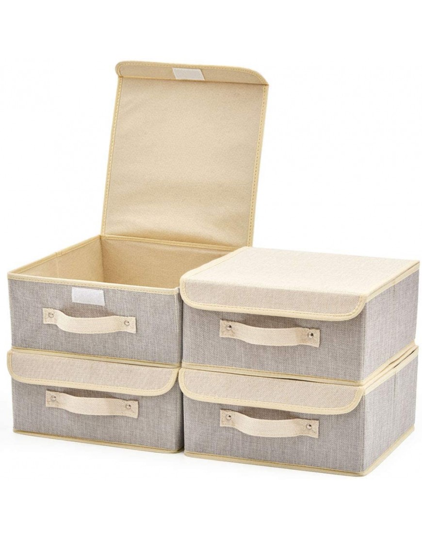 EZOWare 4-Pack Small Fabric Storage Basket Bin with Lid Collapsible Storage Box Cube Organizer Container for Nursery Closet Bedroom 10.5 x 10.5 x 5 inches Gray & Beige - B872SM7XC