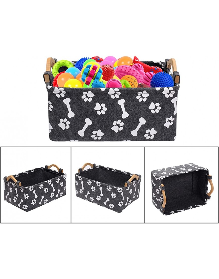Geyecete Dog Toy Box bin Storage Basket Bins with Wooden Handle Printing Felt Pet Supplies Storage chests and Trunks Kids Toy Chest Storage Trunk - BZWH7I3N4