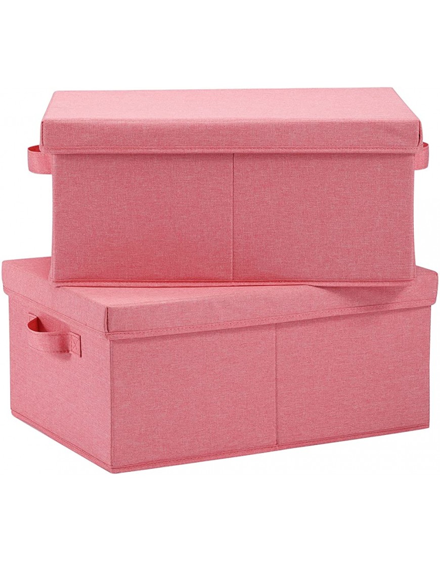 HOONEX Linen Foldable Storage Bins with Lids 2 Pack Storage Boxes with Carrying Handles and Study Heavy Cardboard 16.5" L x 11.8" W x 7.5" H for Toy Shoes Books Clothes Nursery Pink - B06FBVKLA