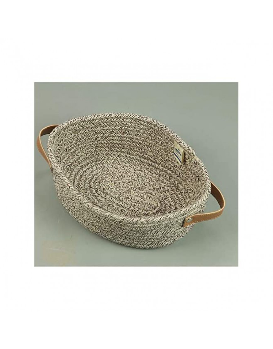 ICEBLUE HD Mini Home Entryway Table Basket Natural Cotton Rope Basket Nursery Basket with Leather HandlesCoffee - B0TZZAYGH